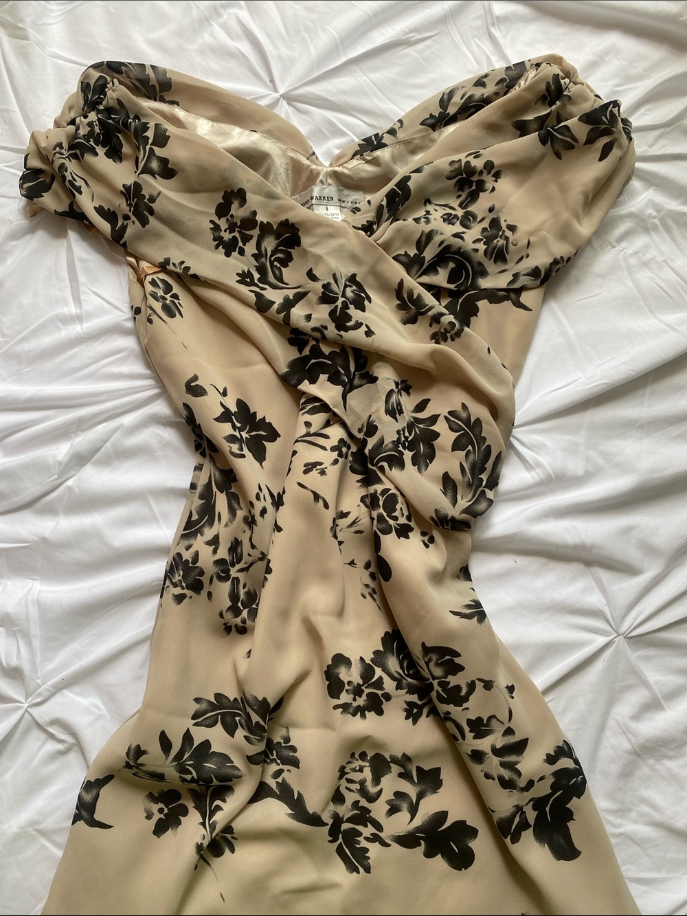 Beige and Black Floral Off-Shoulder Wedding Dress